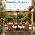 15FT Double-Sided Patio Umbrella with Included Base, Easy Crank Rectangular Outdoor Parasol for Patio, Backyard, Garden & Poolside