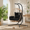 Double Hanging Egg Chair with Cushion – Foldable PE Wicker, Rust-Resistant, Perfect for Garden, Porch & Backyard