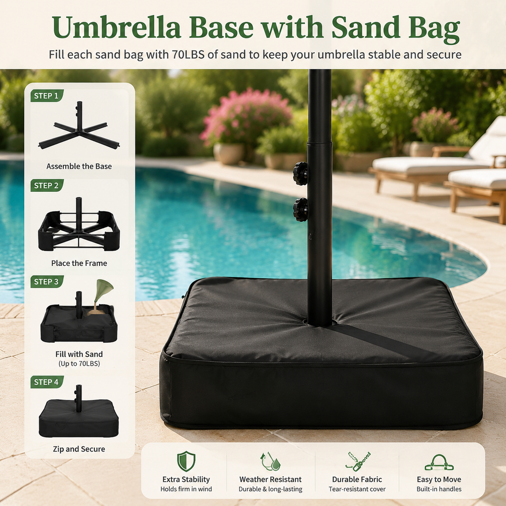 15FT Double-Sided Patio Umbrella with Included Base, Easy Crank Rectangular Outdoor Parasol for Patio, Backyard, Garden & Poolside