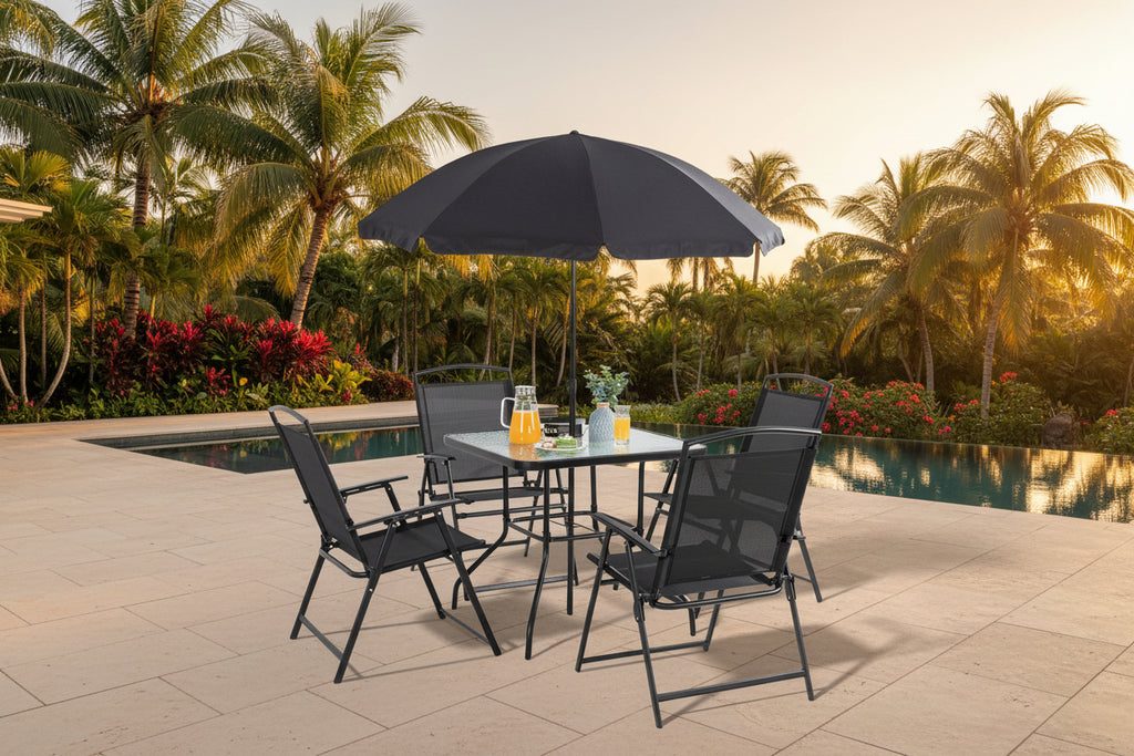6-Piece Outdoor Folding Dining Set with Umbrella