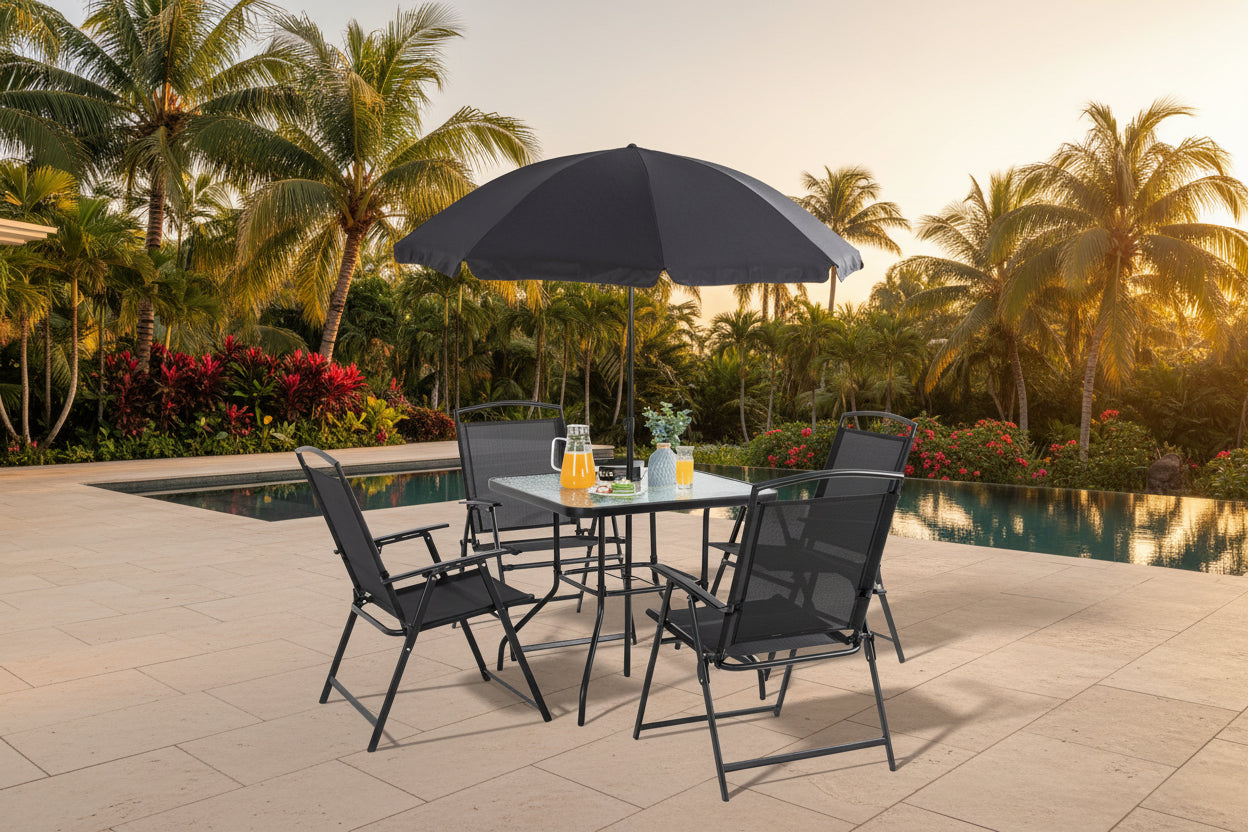 6-Piece Outdoor Folding Dining Set with Umbrella