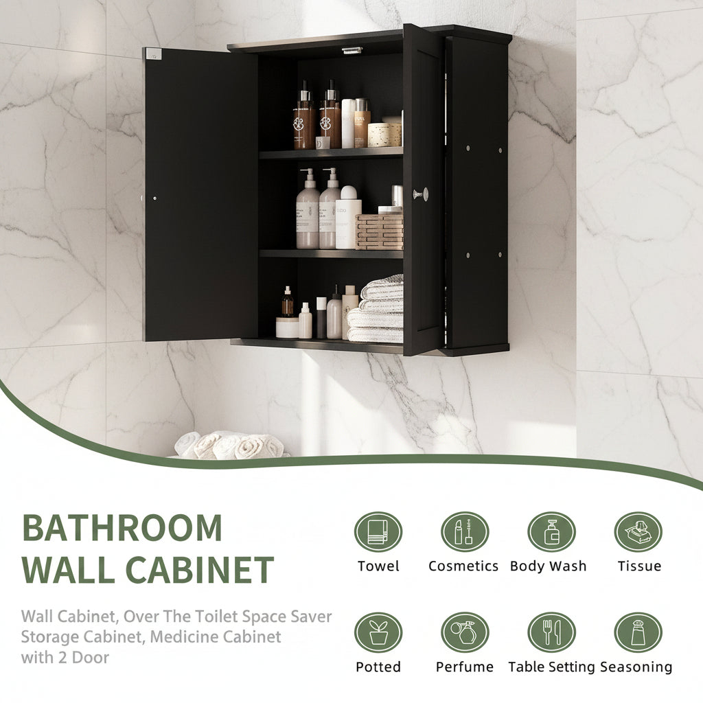 Bathroom Wall-Mounted Cabinet with 2 Doors and Storage Shelves
