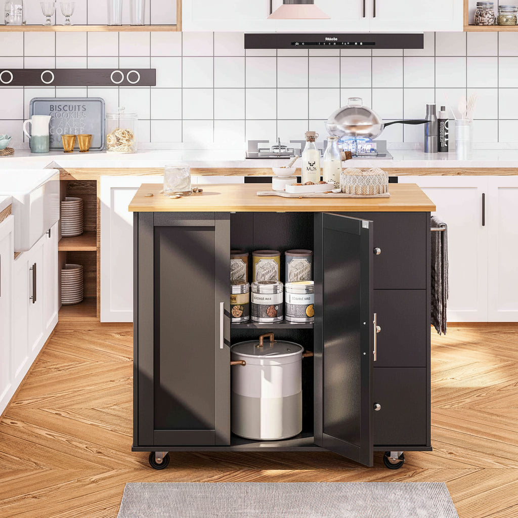 39.7" Rolling Kitchen Island Table with Storage