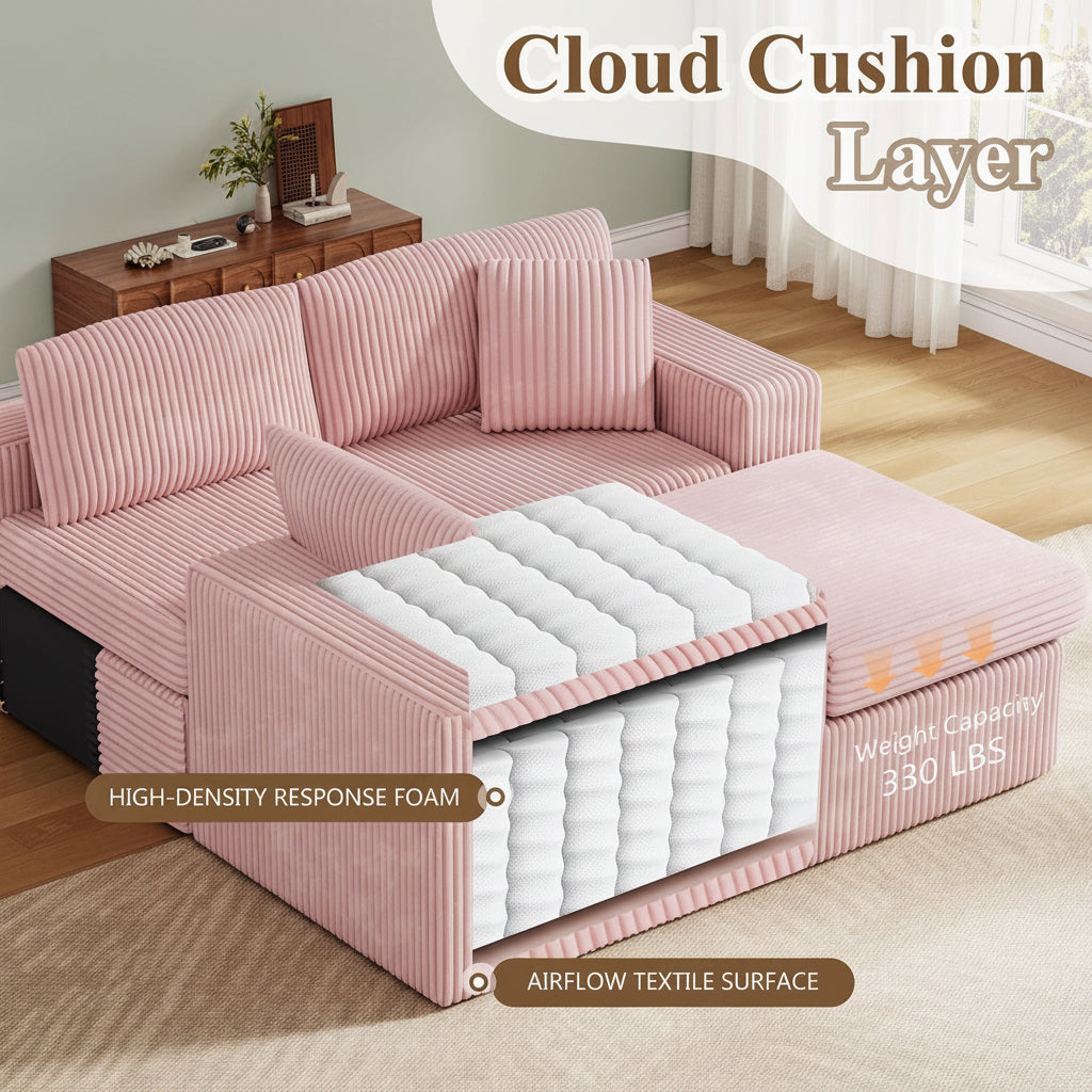105" Cloud Modular Sectional Sofa, Deep Seat L-Shaped Corduroy Couch