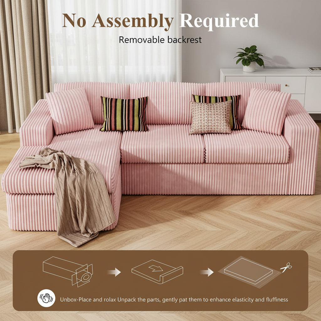 105" Cloud Modular Sectional Sofa, Deep Seat L-Shaped Corduroy Couch