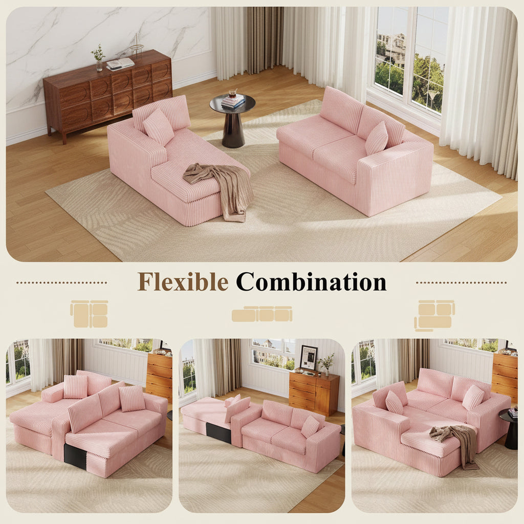 105" Cloud Modular Sectional Sofa, Deep Seat L-Shaped Corduroy Couch