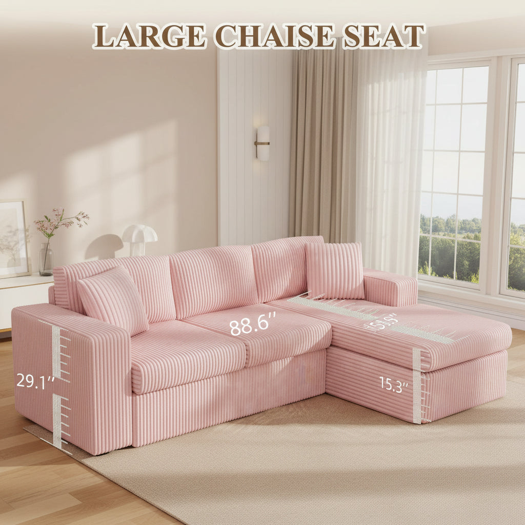 105" Cloud Modular Sectional Sofa, Deep Seat L-Shaped Corduroy Couch