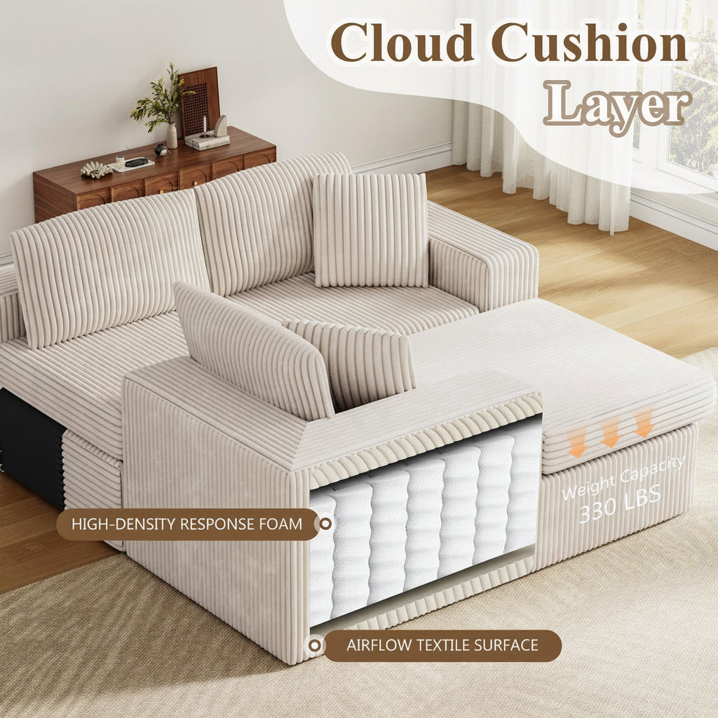 105" Cloud Modular Sectional Sofa, Deep Seat L-Shaped Corduroy Couch