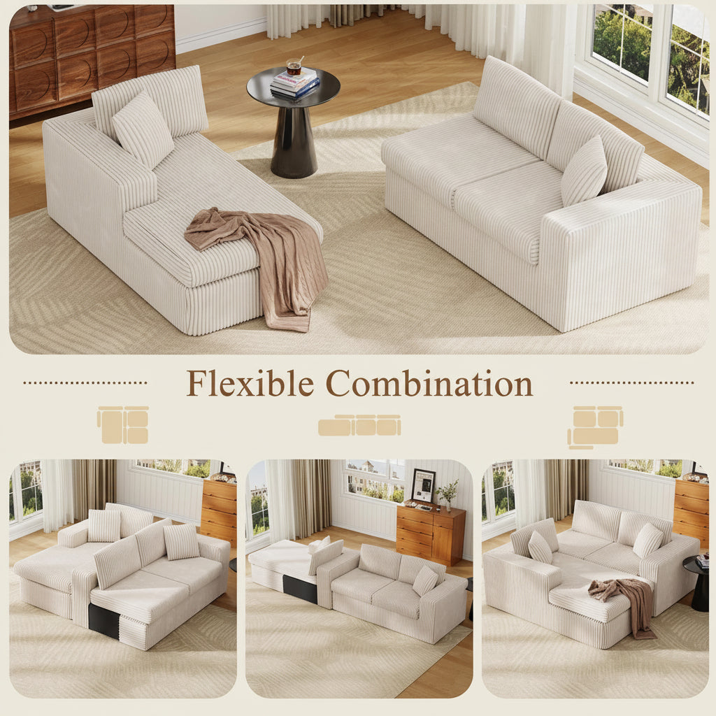 105" Cloud Modular Sectional Sofa, Deep Seat L-Shaped Corduroy Couch