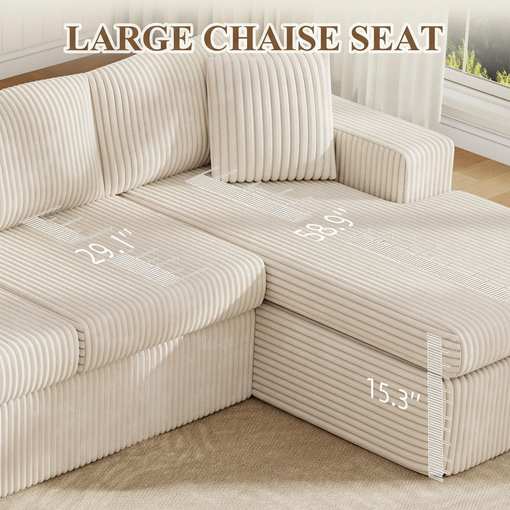 105" Cloud Modular Sectional Sofa, Deep Seat L-Shaped Corduroy Couch