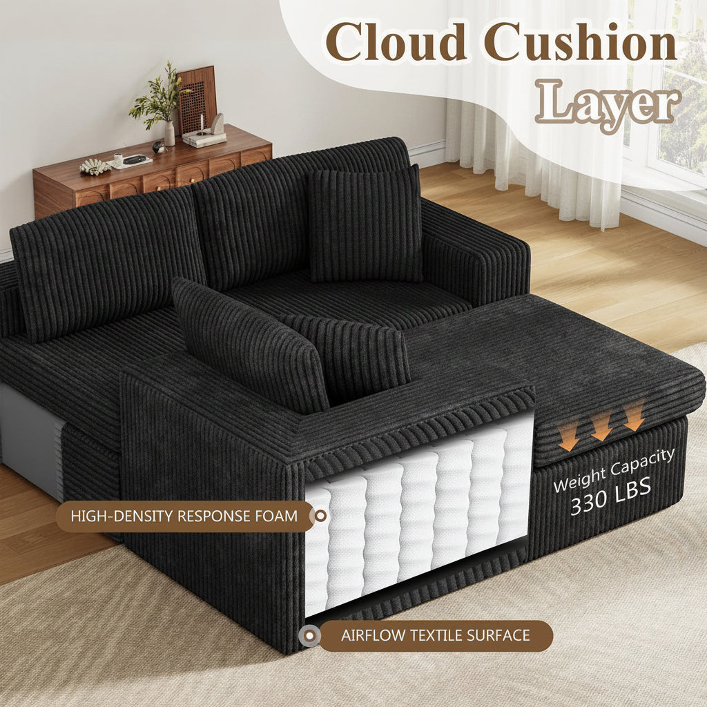 105" Cloud Modular Sectional Sofa, Deep Seat L-Shaped Corduroy Couch