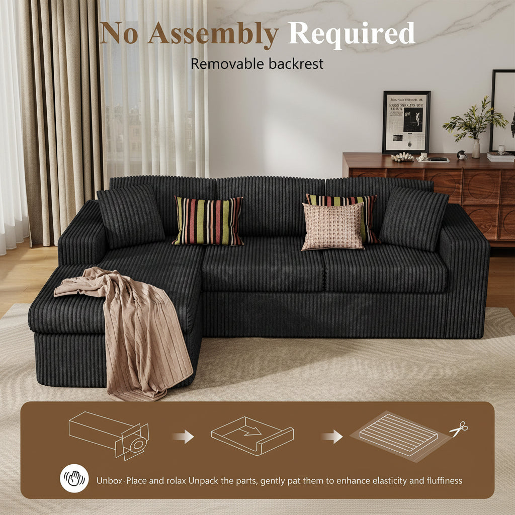 105" Cloud Modular Sectional Sofa, Deep Seat L-Shaped Corduroy Couch
