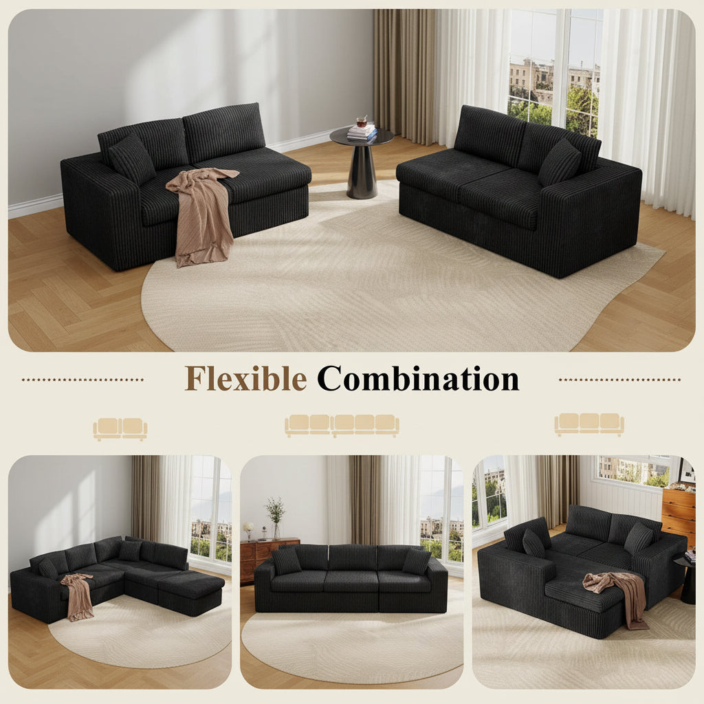 105" Cloud Modular Sectional Sofa, Deep Seat L-Shaped Corduroy Couch