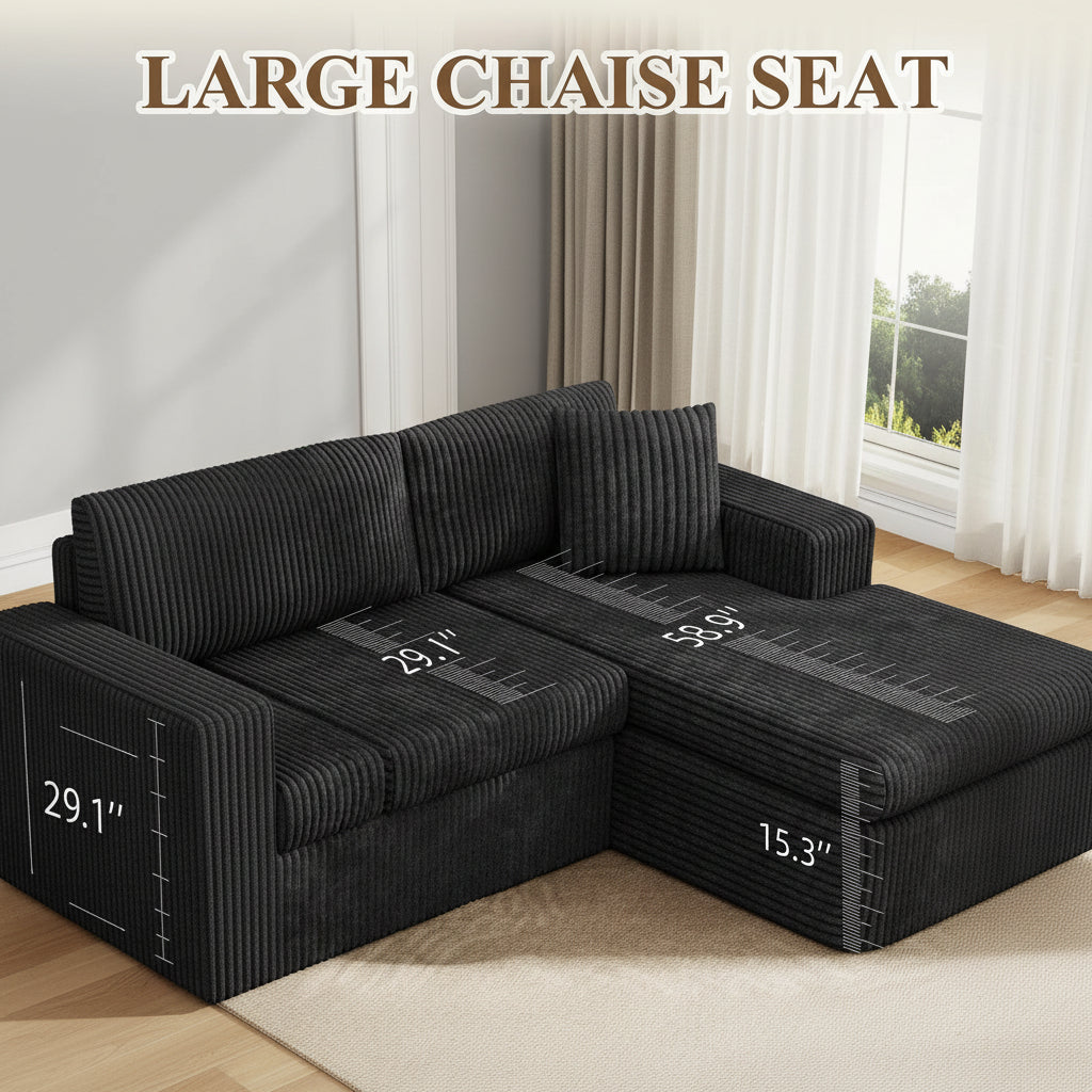 105" Cloud Modular Sectional Sofa, Deep Seat L-Shaped Corduroy Couch