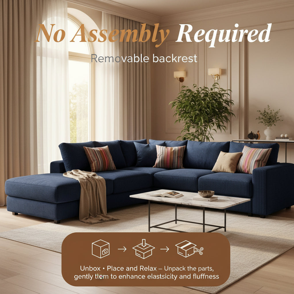 105" Cloud Modular Sectional Sofa, Deep Seat L-Shaped Corduroy Couch