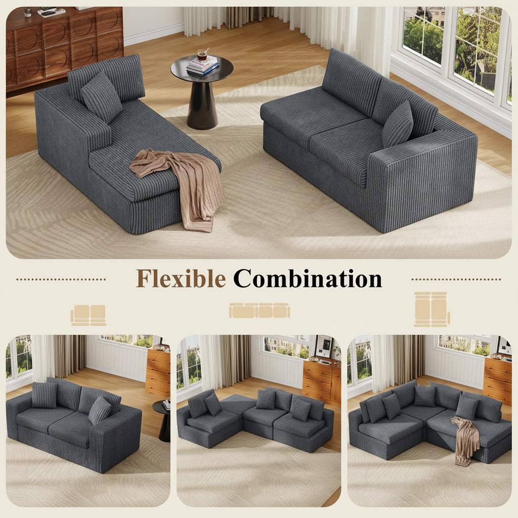 105" Cloud Modular Sectional Sofa, Deep Seat L-Shaped Corduroy Couch