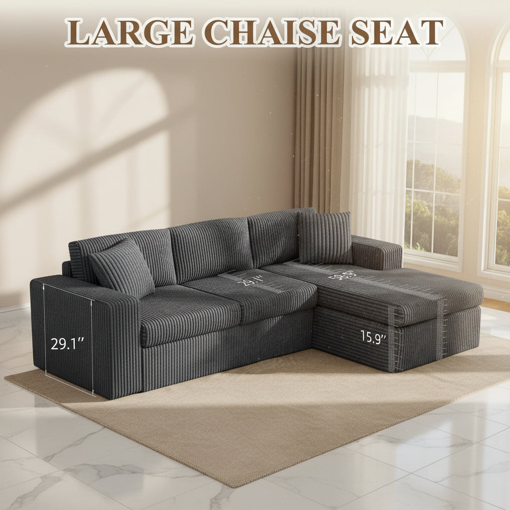 105" Cloud Modular Sectional Sofa, Deep Seat L-Shaped Corduroy Couch