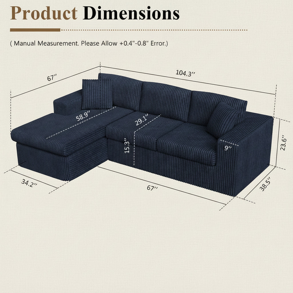 Cloud Modular Sectional Sofa L Shaped Corduroy Deep Seat