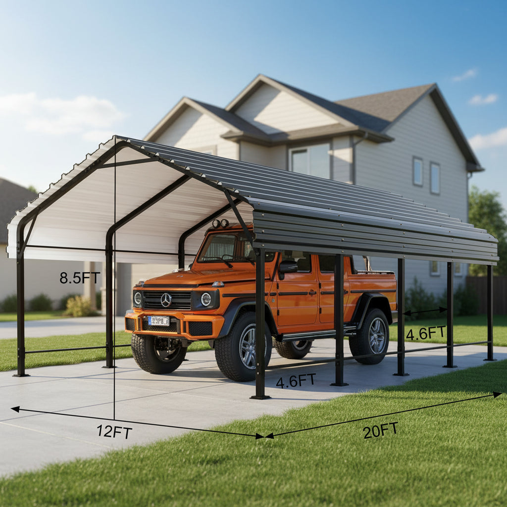 10x20 FT Outdoor Portable Garage Carport Canopy with Heavy-Duty Frame