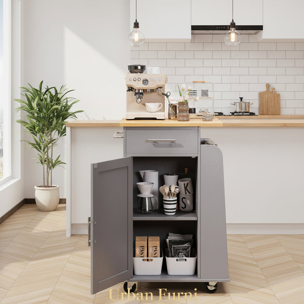 Rolling Kitchen Island Cart with Storage Cabinet