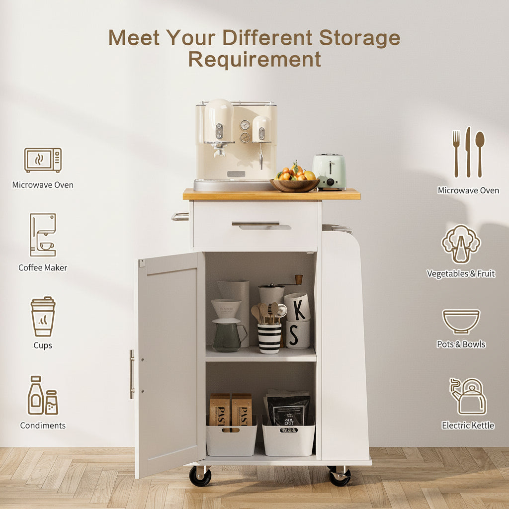 Rolling Kitchen Island Cart with Storage Cabinet