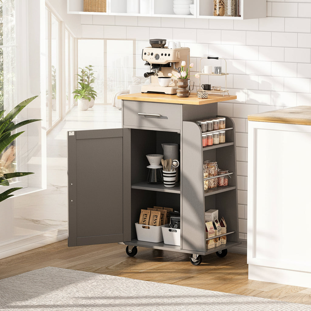 Rolling Kitchen Island Cart with Storage Cabinet