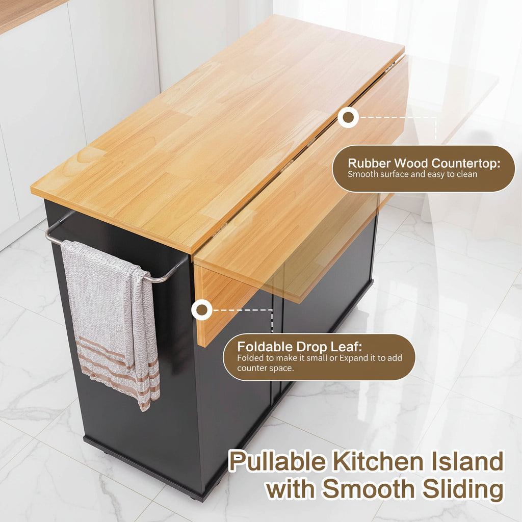 39.7" Rolling Kitchen Island Table with Storage