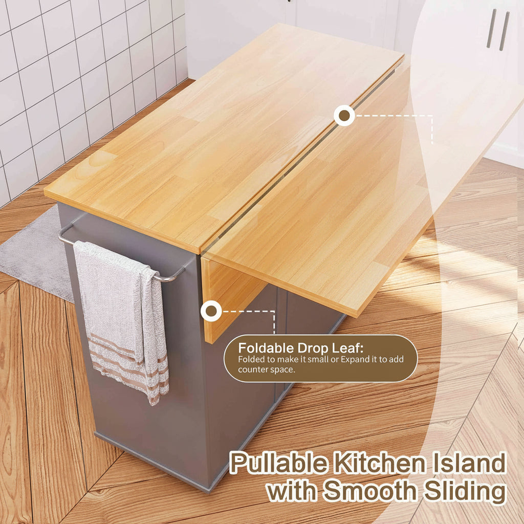 39.7" Rolling Kitchen Island Table with Storage