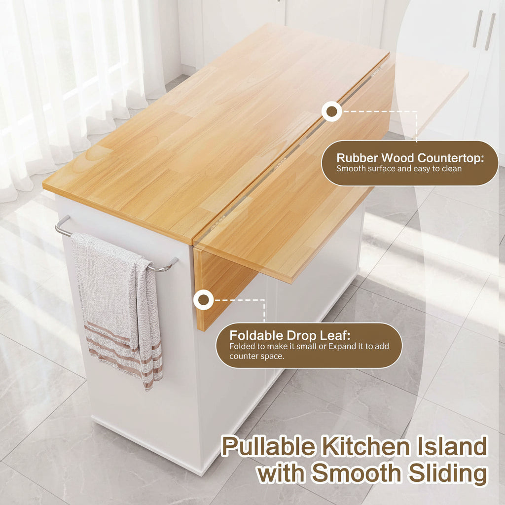 39.7" Rolling Kitchen Island Table with Storage
