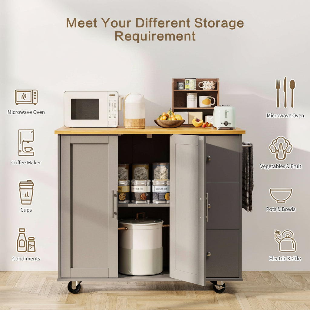 39.7" Rolling Kitchen Island Table with Storage