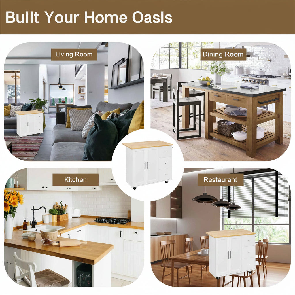 39.7" Rolling Kitchen Island Table with Storage