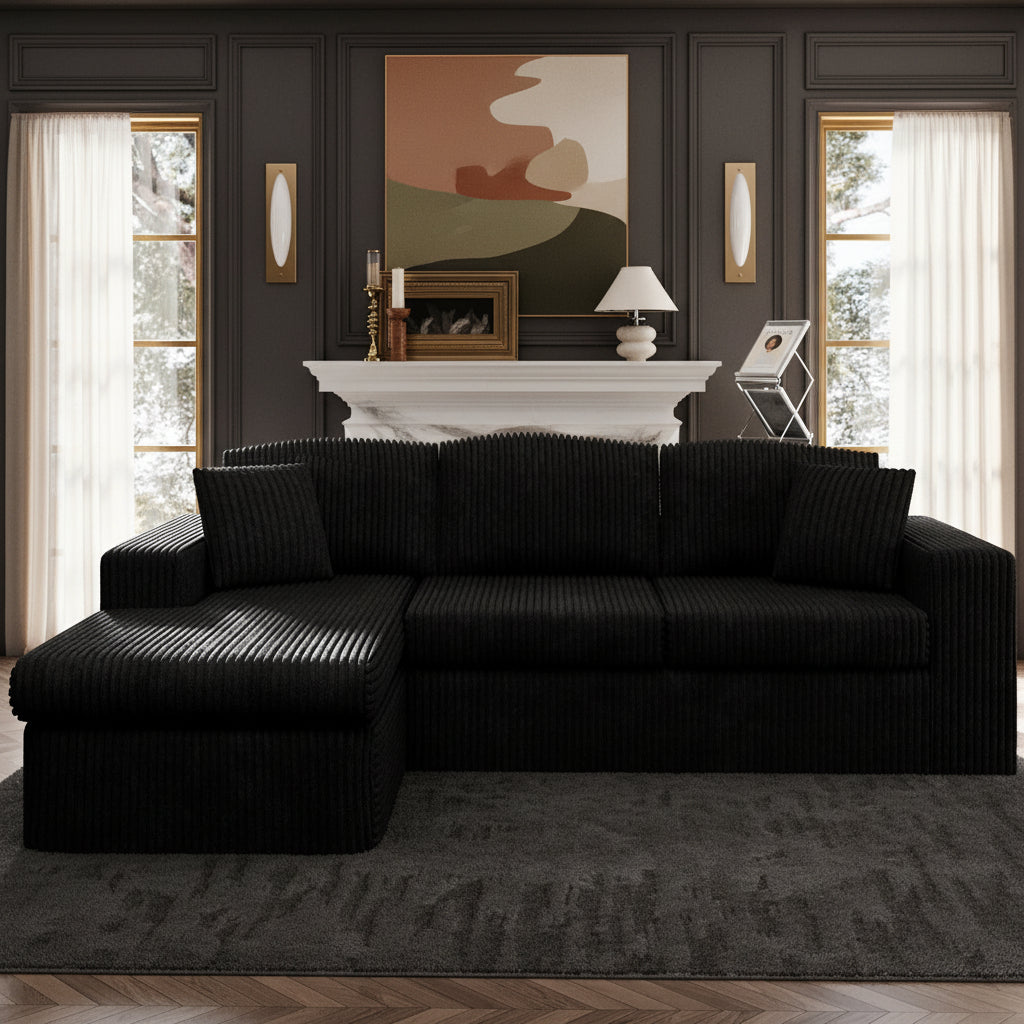 105" Cloud Modular Sectional Sofa, Deep Seat L-Shaped Corduroy Couch