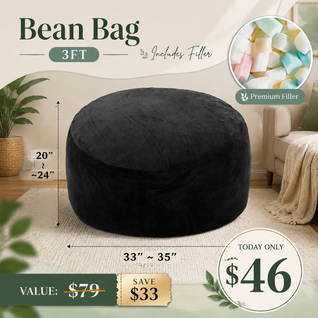 3FT/4FT/5FT/Jumbo Bean Bag Chair – An extendable bean bag sofa filled with soft memory foam and wrapped in cozy flannel fabric, offering durable comfort and relaxed seating for any living space.