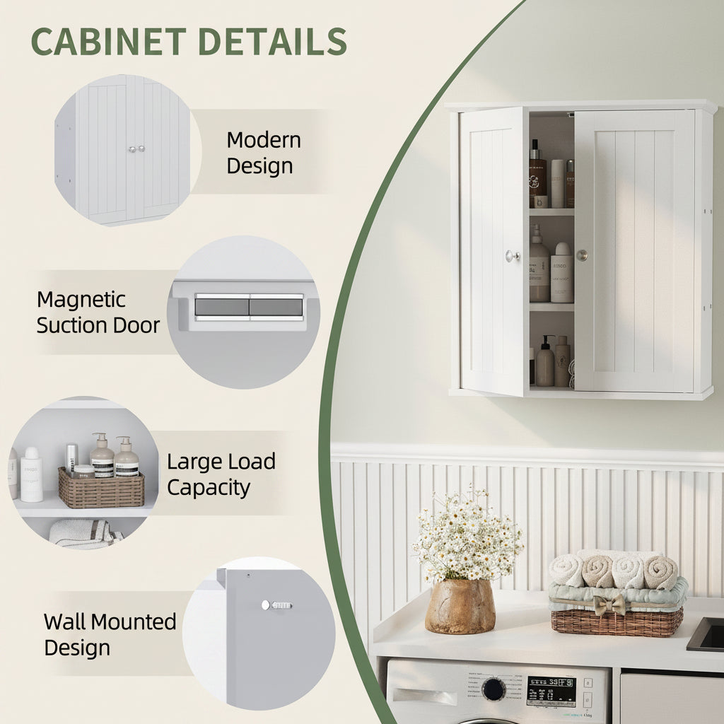 Bathroom Wall-Mounted Cabinet with 2 Doors and Storage Shelves