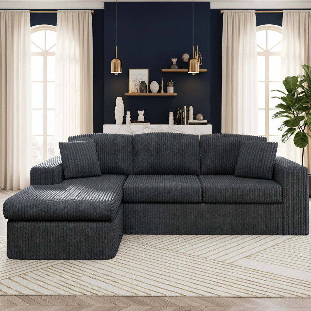 105" Cloud Modular Sectional Sofa, Deep Seat L-Shaped Corduroy Couch
