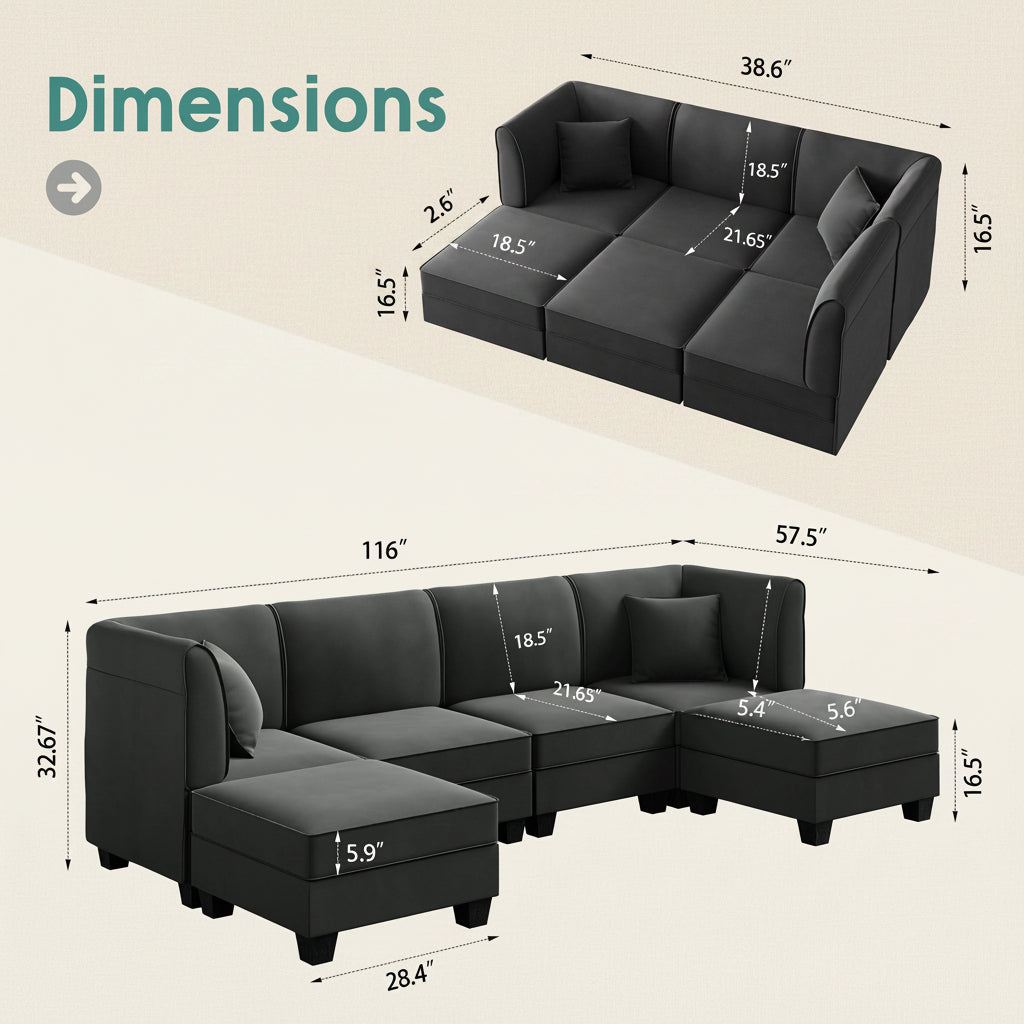 6-Seat U-Shaped Convertible Sectional Sofa