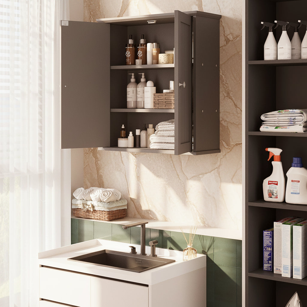 Bathroom Wall-Mounted Cabinet with 2 Doors and Storage Shelves