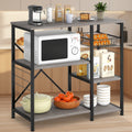 4-Tier Kitchen Bakers Rack with Storage, Coffee Bar Cabinet Station, Microwave Stand Shelf Organizer, Rustic Wood Kitchen Storage Table