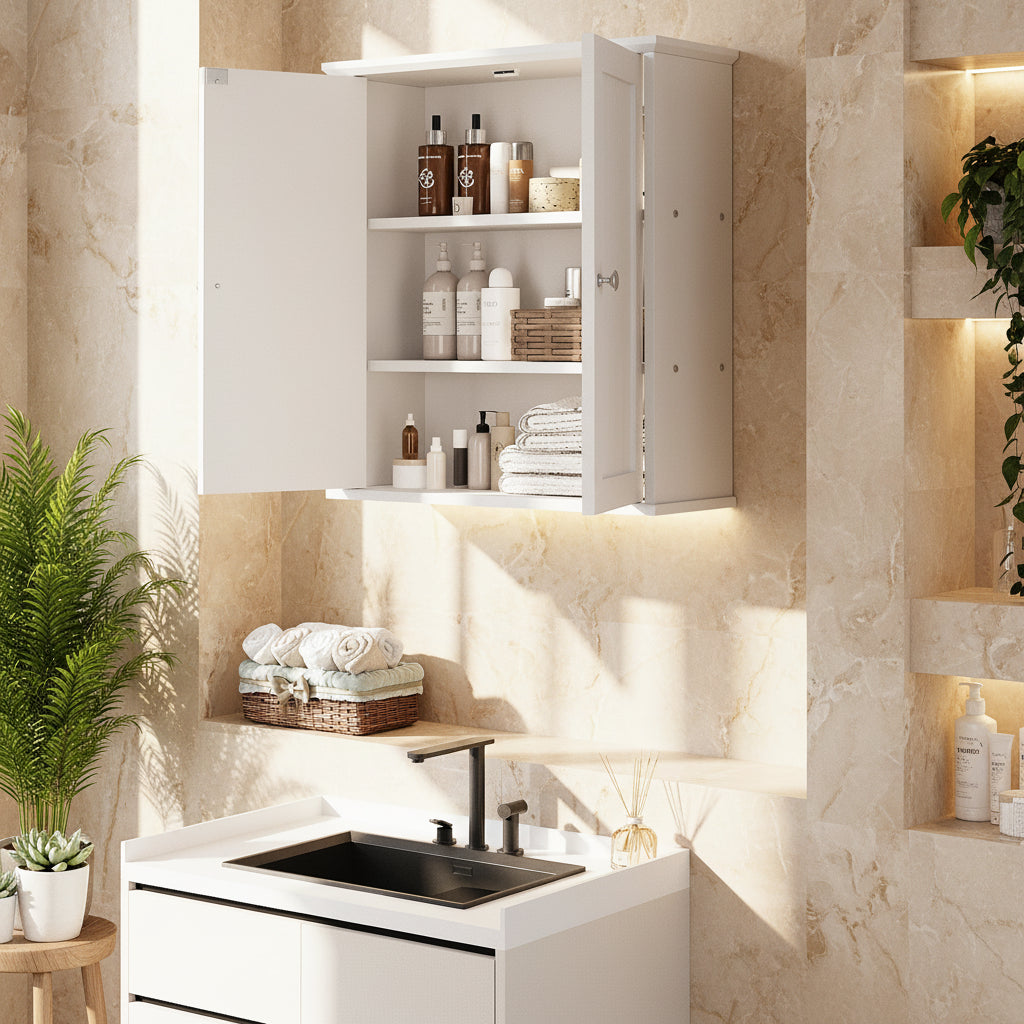 Bathroom Wall-Mounted Cabinet with 2 Doors and Storage Shelves