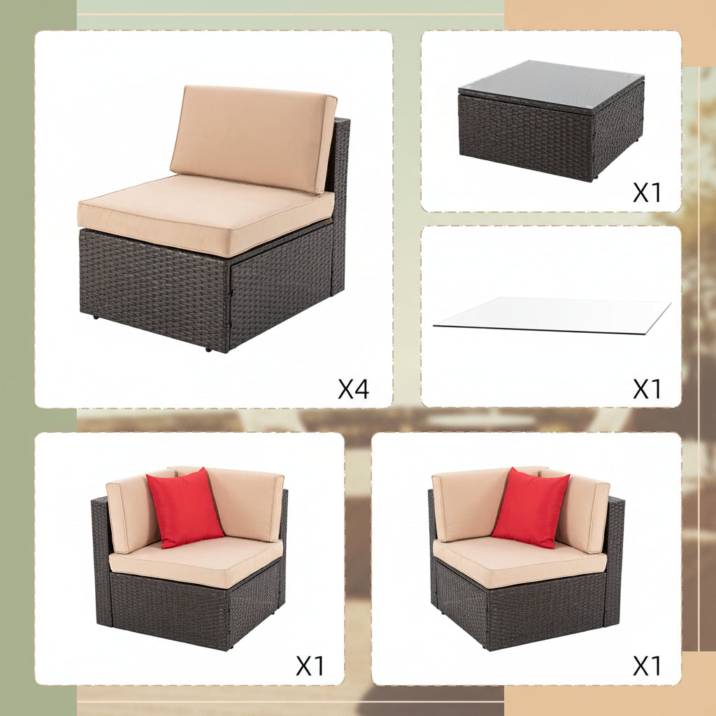 7-Piece Outdoor PE Wicker Sectional Sofa Set