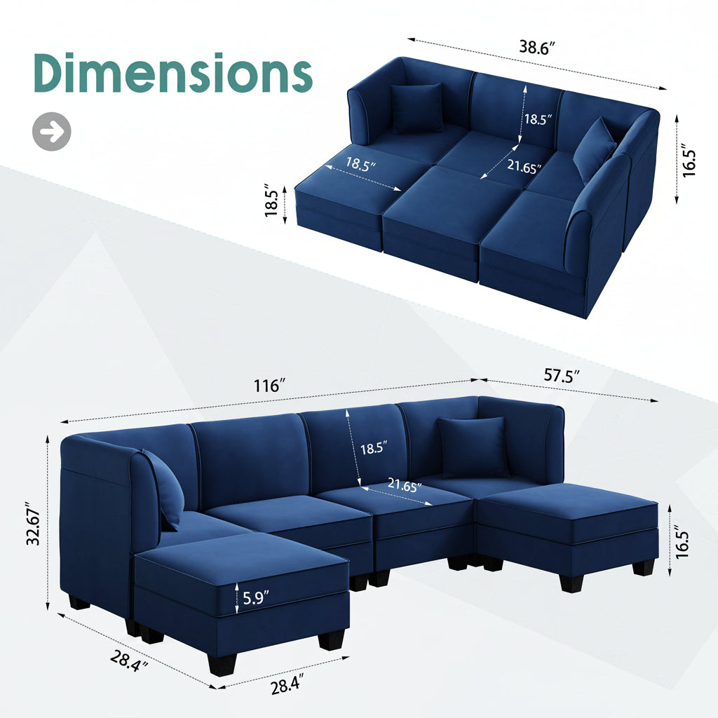 6-Seat U-Shaped Convertible Sectional Sofa