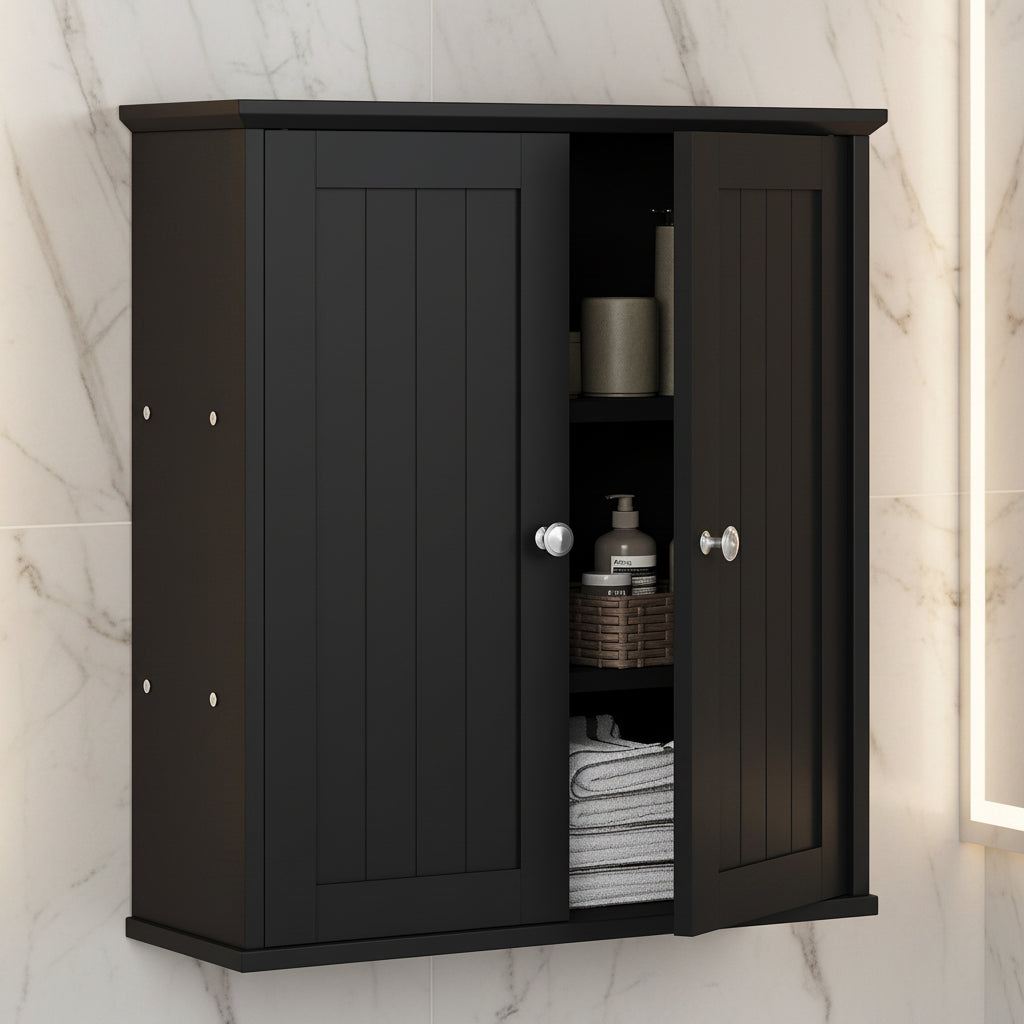 Bathroom Wall-Mounted Cabinet with 2 Doors and Storage Shelves