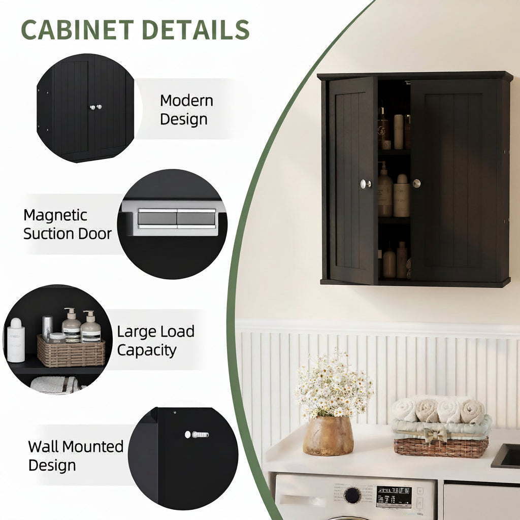 Bathroom Wall-Mounted Cabinet with 2 Doors and Storage Shelves