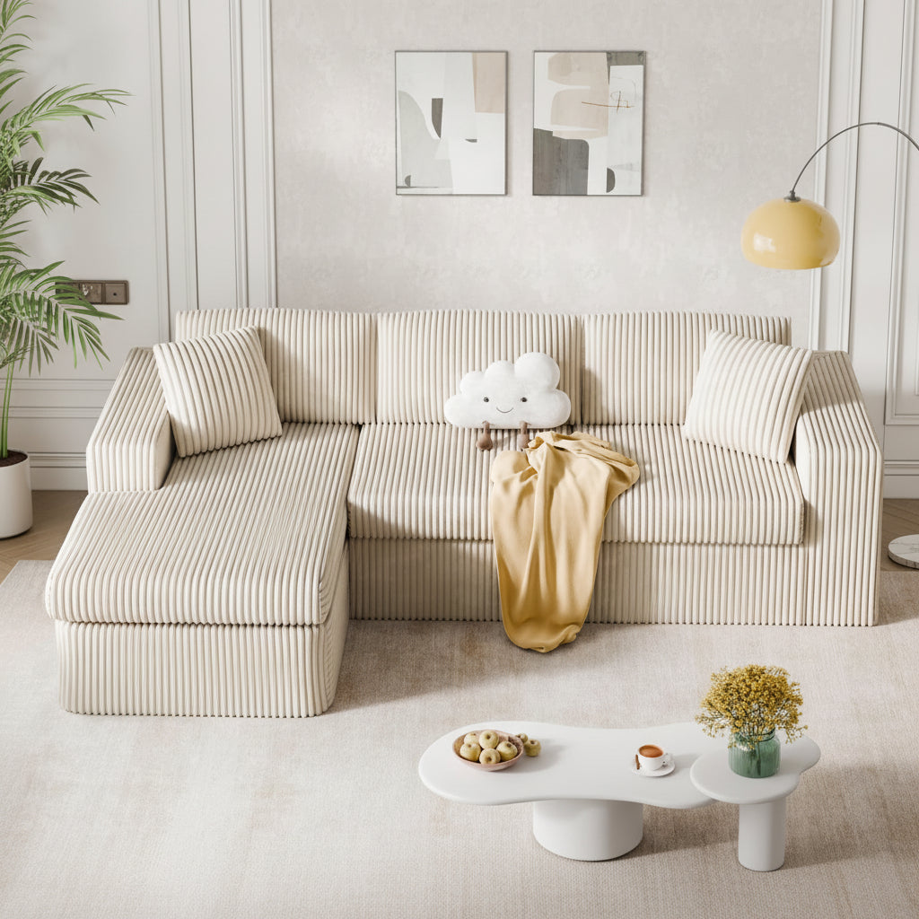 105" Cloud Modular Sectional Sofa, Deep Seat L-Shaped Corduroy Couch