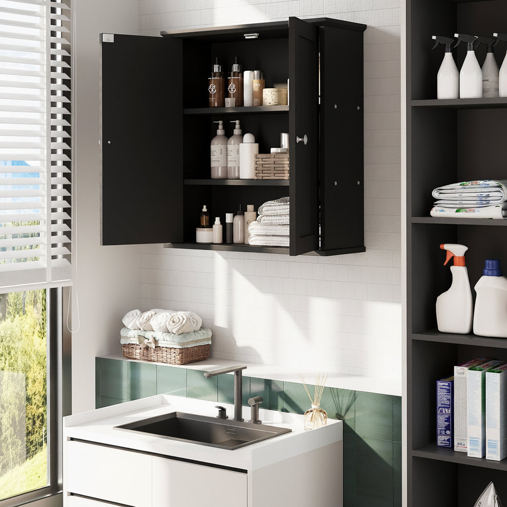 Bathroom Wall-Mounted Cabinet with 2 Doors and Storage Shelves