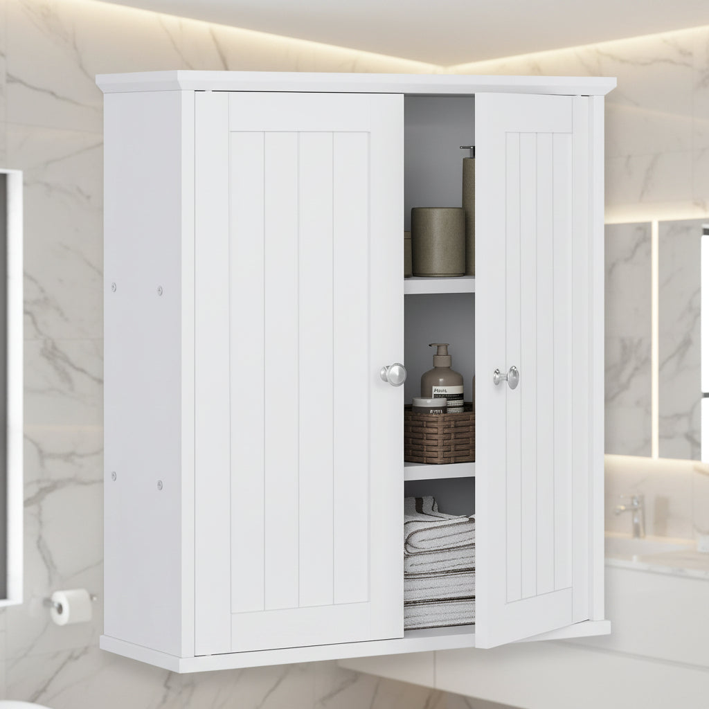 Bathroom Wall-Mounted Cabinet with 2 Doors and Storage Shelves