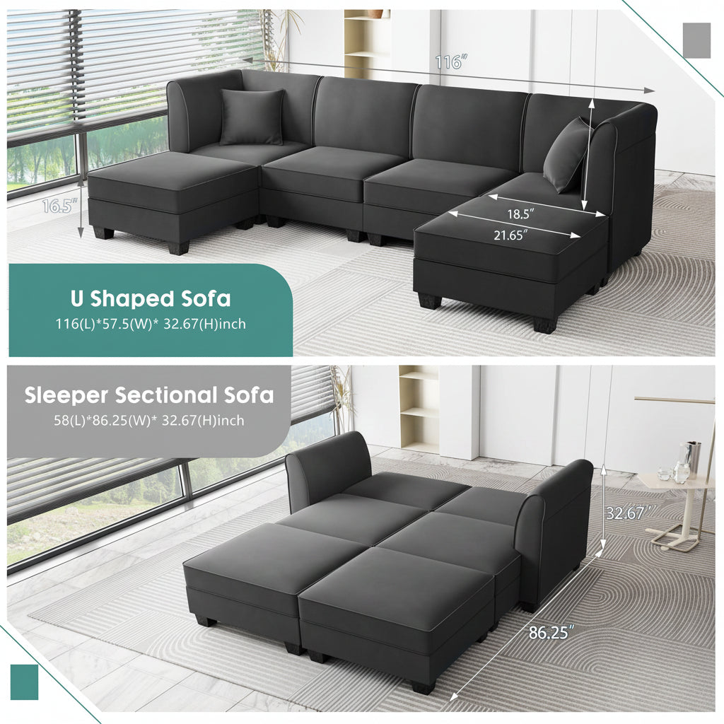6-Seat U-Shaped Convertible Sectional Sofa