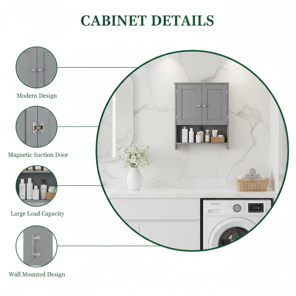 Bathroom Wall-Mounted Cabinet with 2 Doors and Storage Shelves