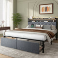 Modern Metal Platform Bed Frame with LED Lights and 2 Storage Drawers