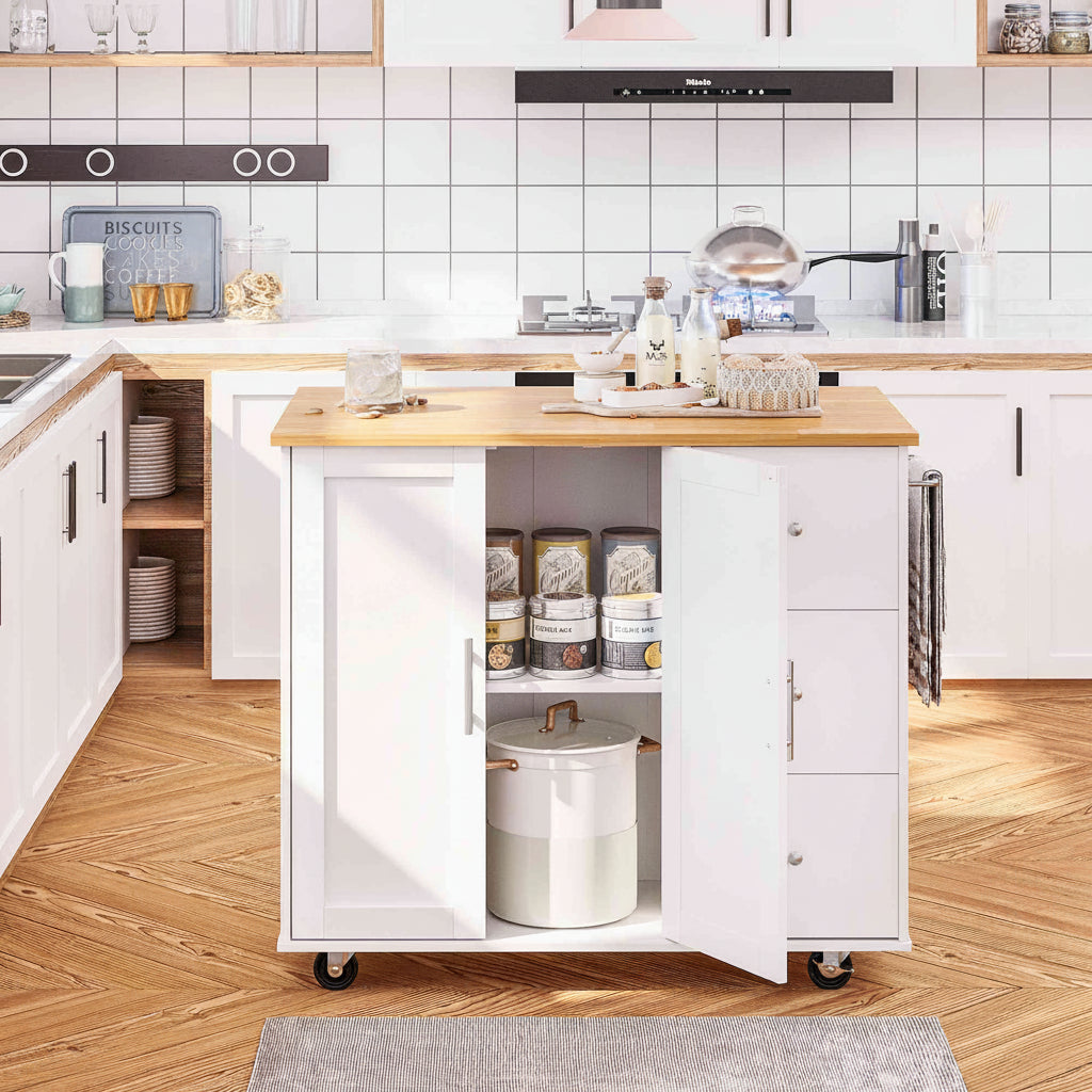 39.7" Rolling Kitchen Island Table with Storage